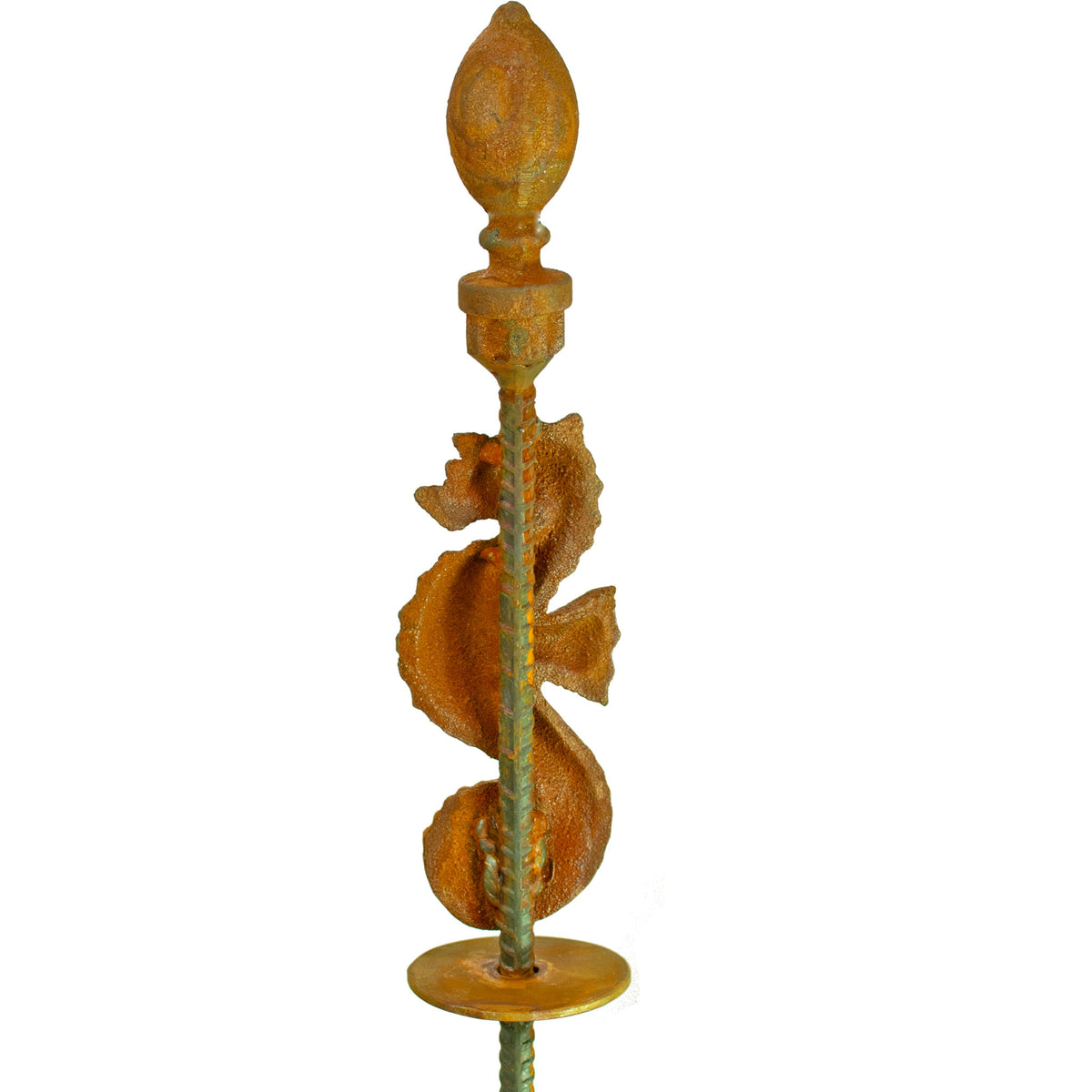 The back of the seahorse sentinel garden hose stake guide.