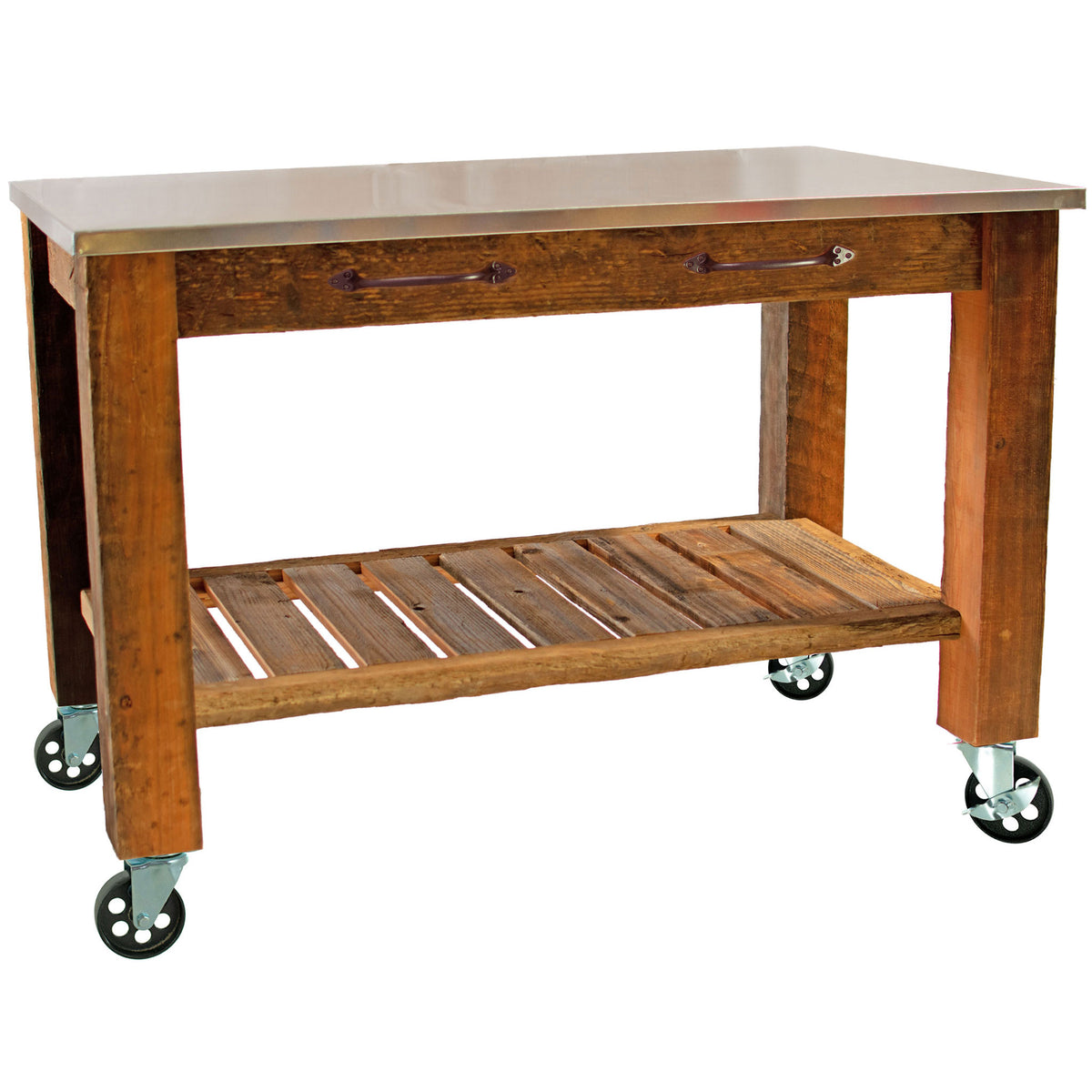 Potting Table Rolling Cart with Galvanized Casters and Drawer Pulls