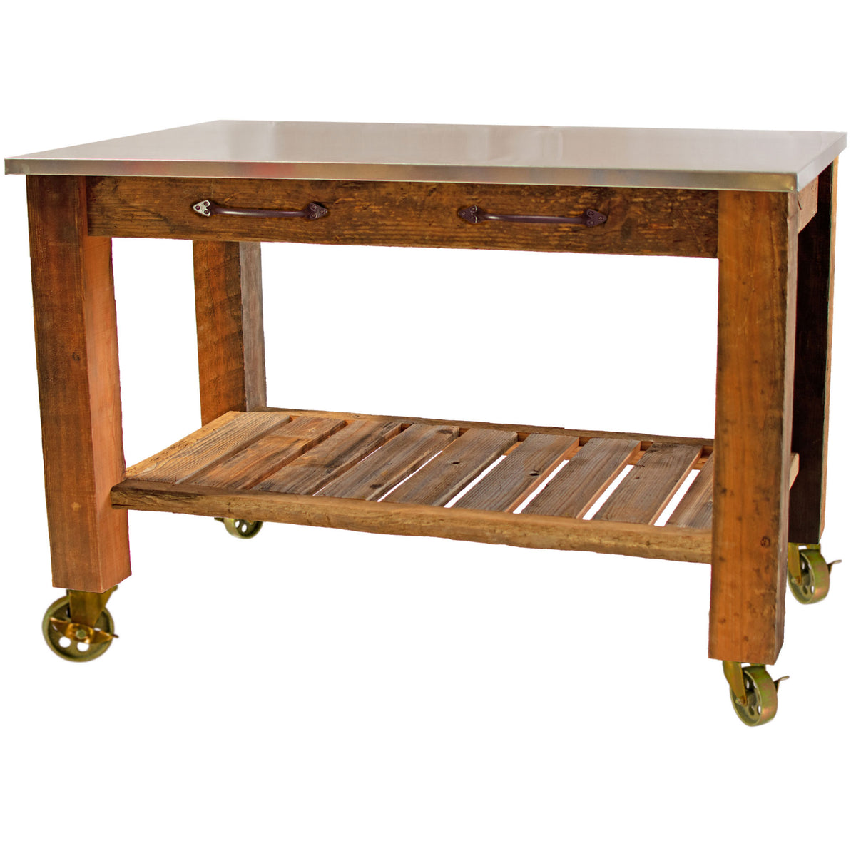 Potting Table Rolling Cart with Gold Casters and Drawer Pulls