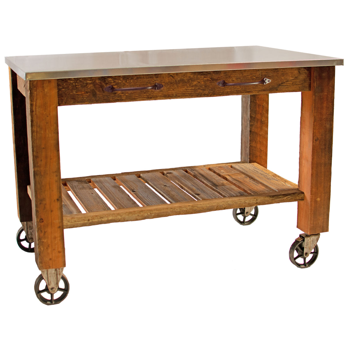 Potting Table Rolling Cart with 6in Vintage Casters and Drawer Pulls