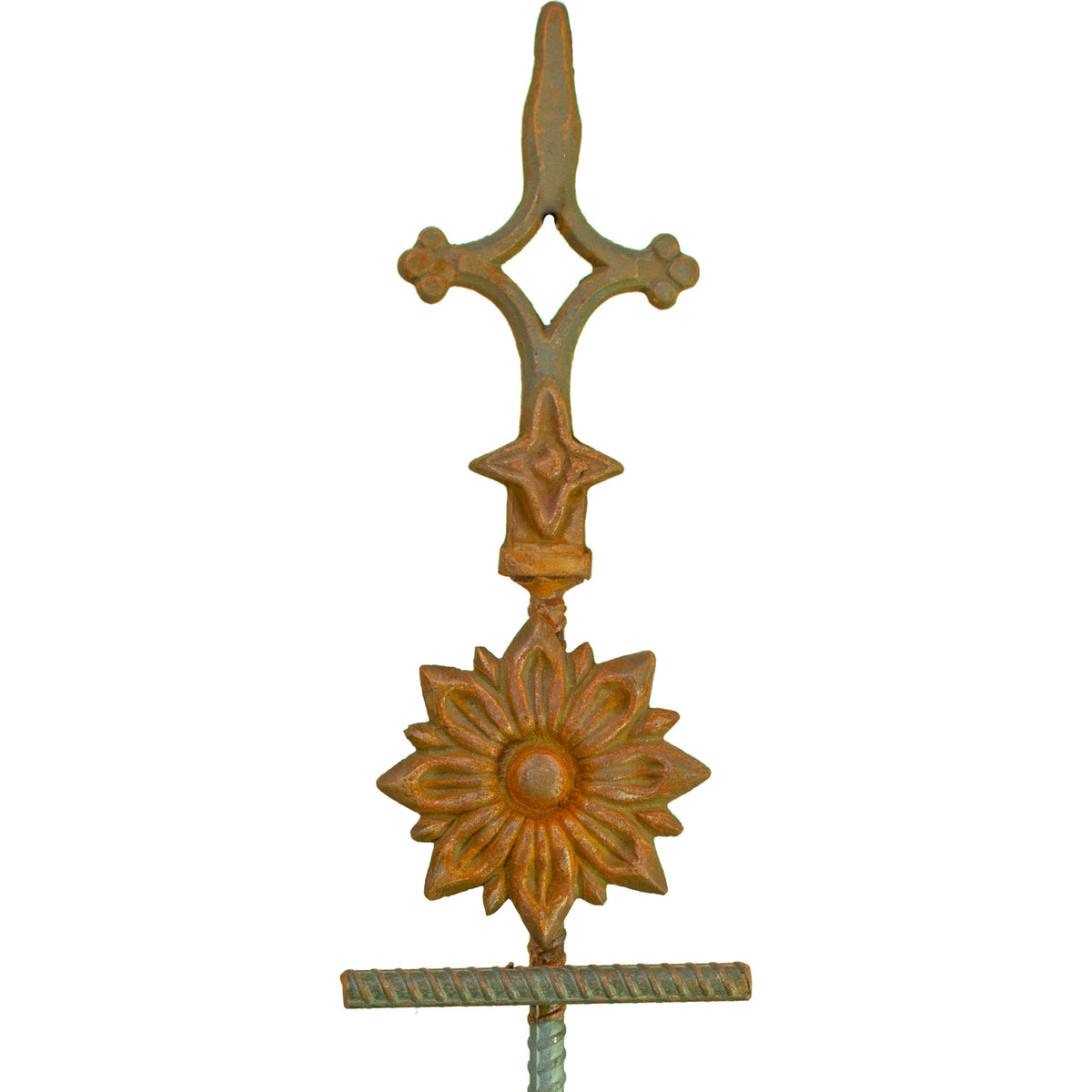 The front of the flower garden hose stake guide.