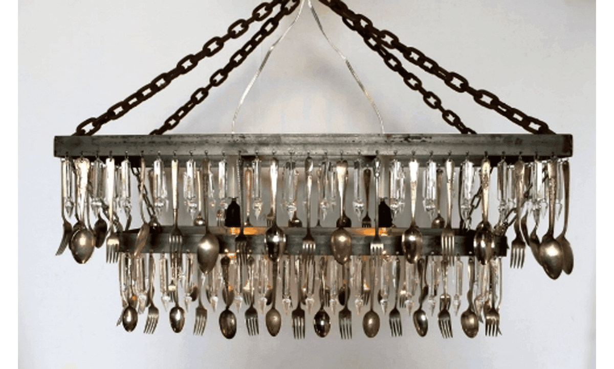 Antique Silver Spoon, Fork, & Crystal Chandelier - Lee Display