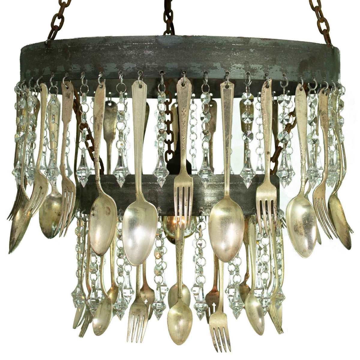 Antique Spoon & Crystal Chandelier - Lee Display