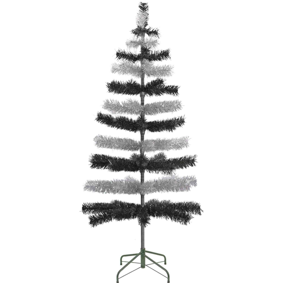 Black & Silver Layered Tinsel Christmas Tree - Lee Display