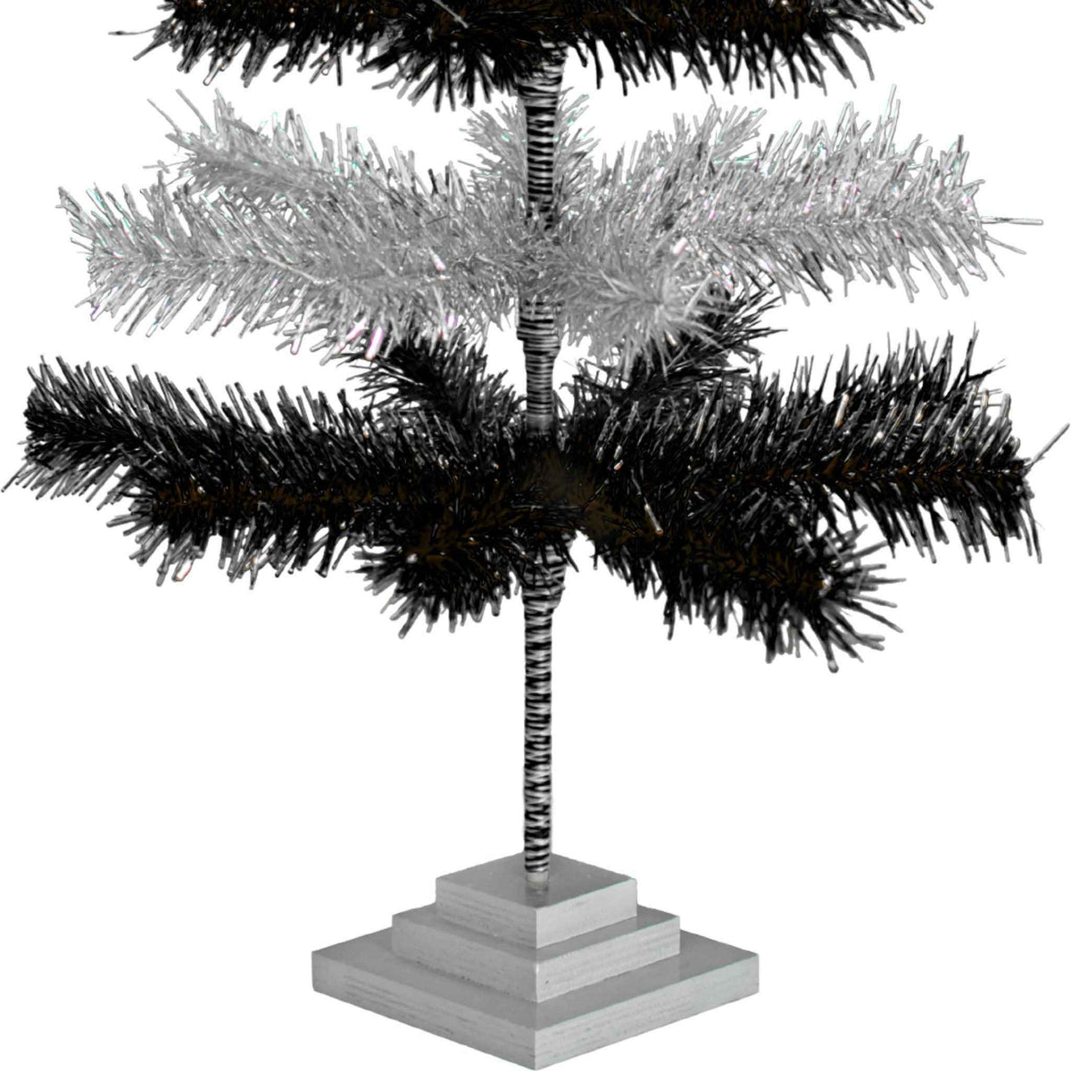 Black & Silver Layered Tinsel Christmas Tree - Lee Display