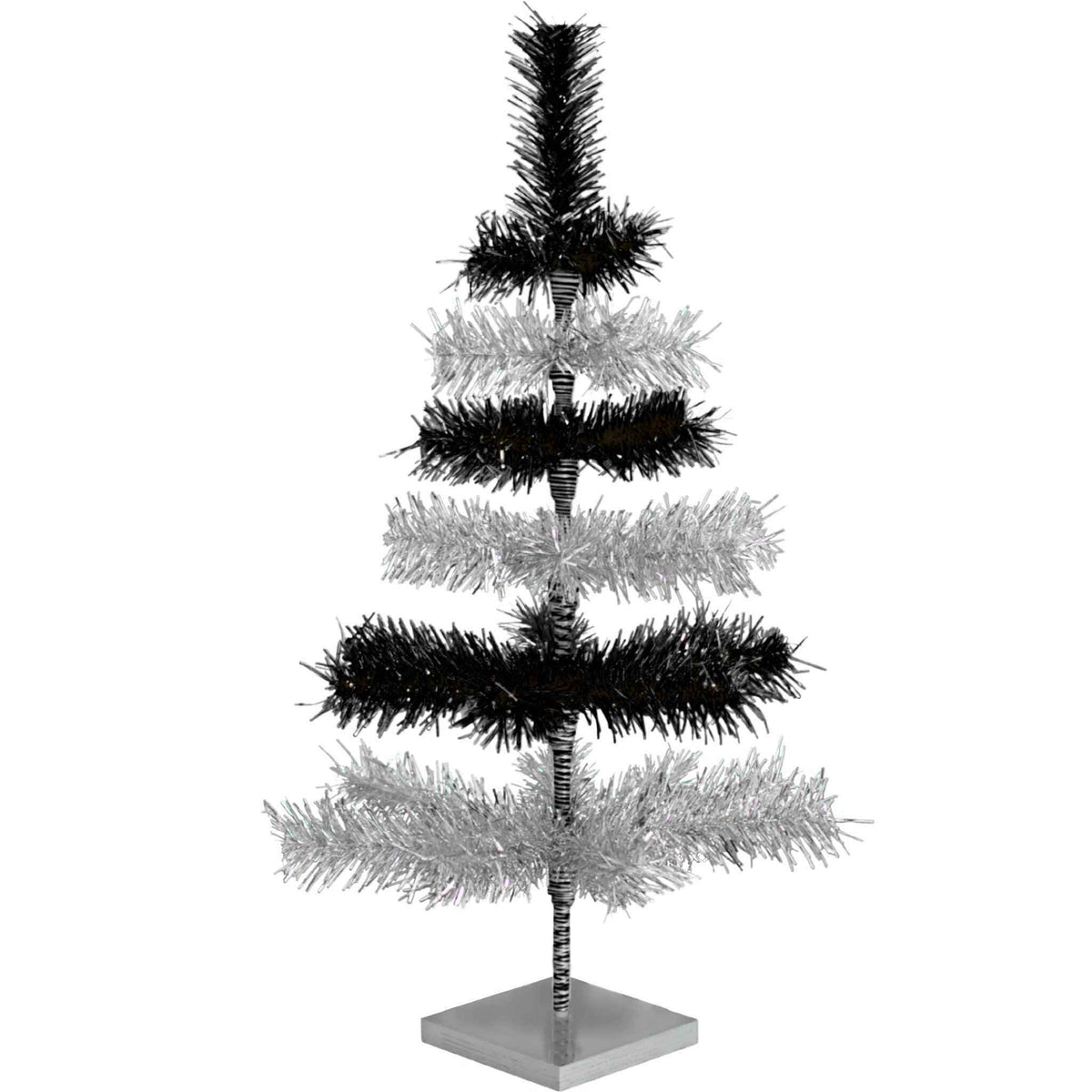 Black & Silver Layered Tinsel Christmas Tree - Lee Display