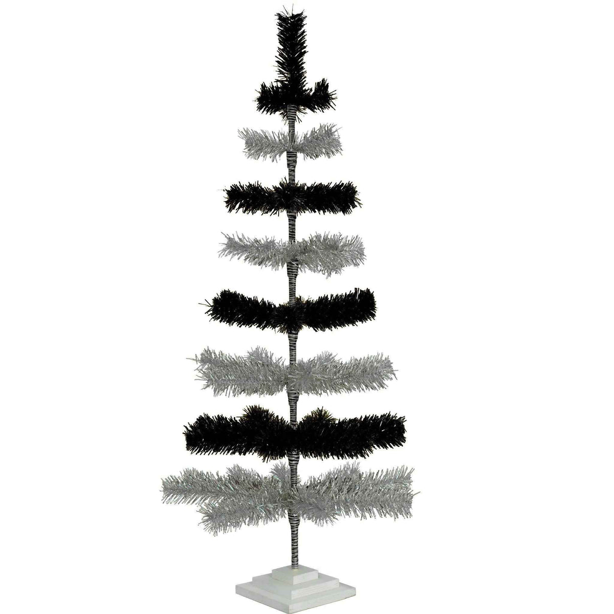 Black & Silver Layered Tinsel Christmas Tree - Lee Display