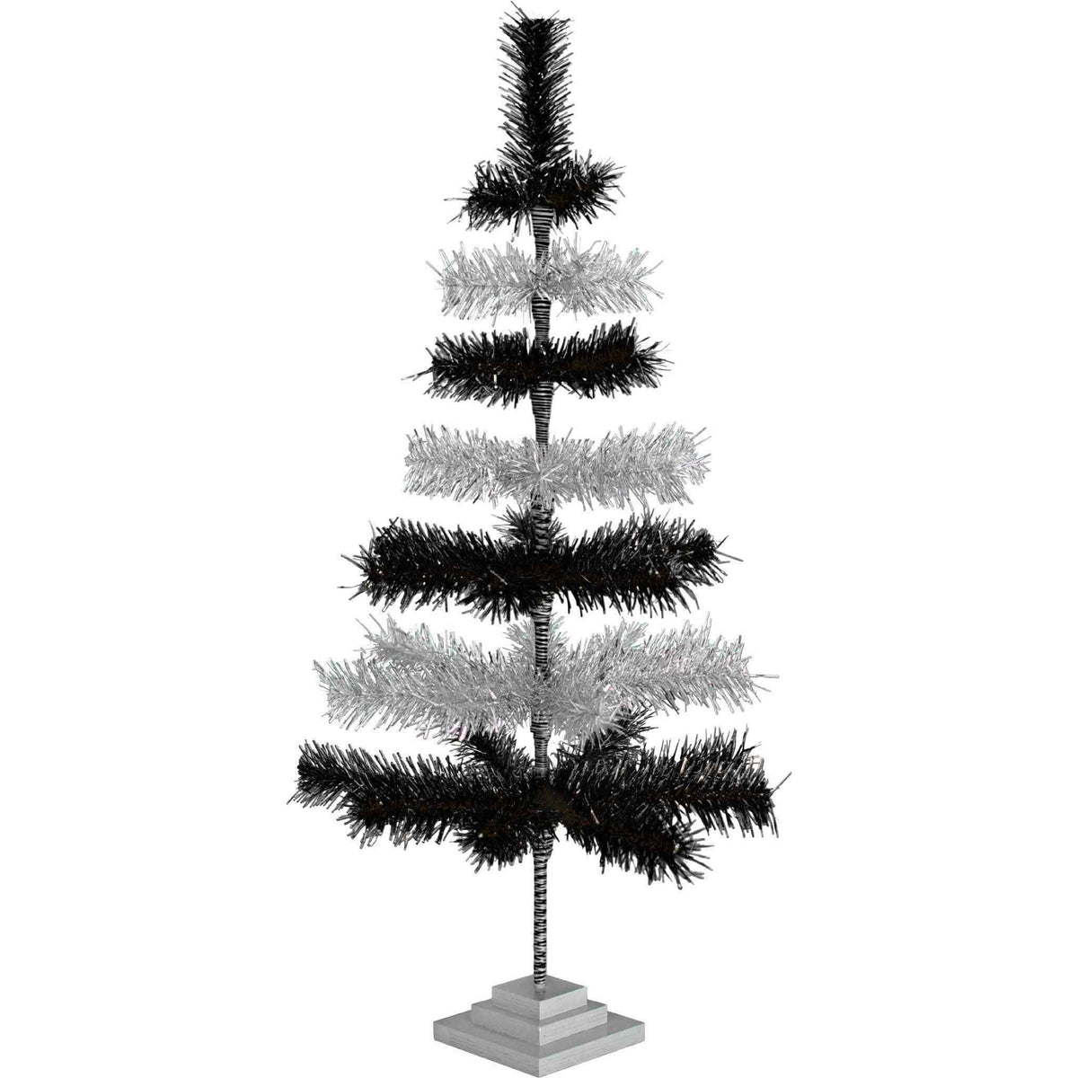 Black & Silver Layered Tinsel Christmas Tree - Lee Display