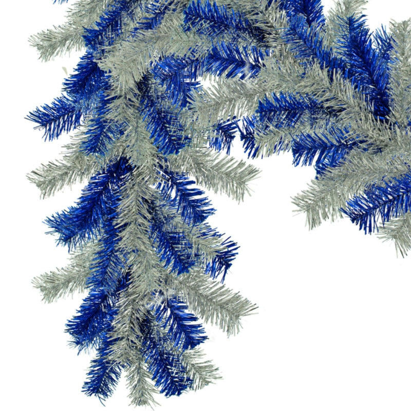 Shop Lee Display's 6FT Long Blue and Silver Tinsel Christmas Brush Garland.  Available now at leedisplay.com
