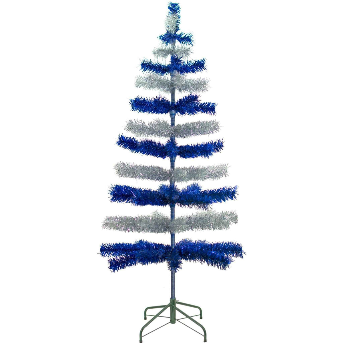 Blue & Silver Layered Tinsel Christmas Tree - Lee Display