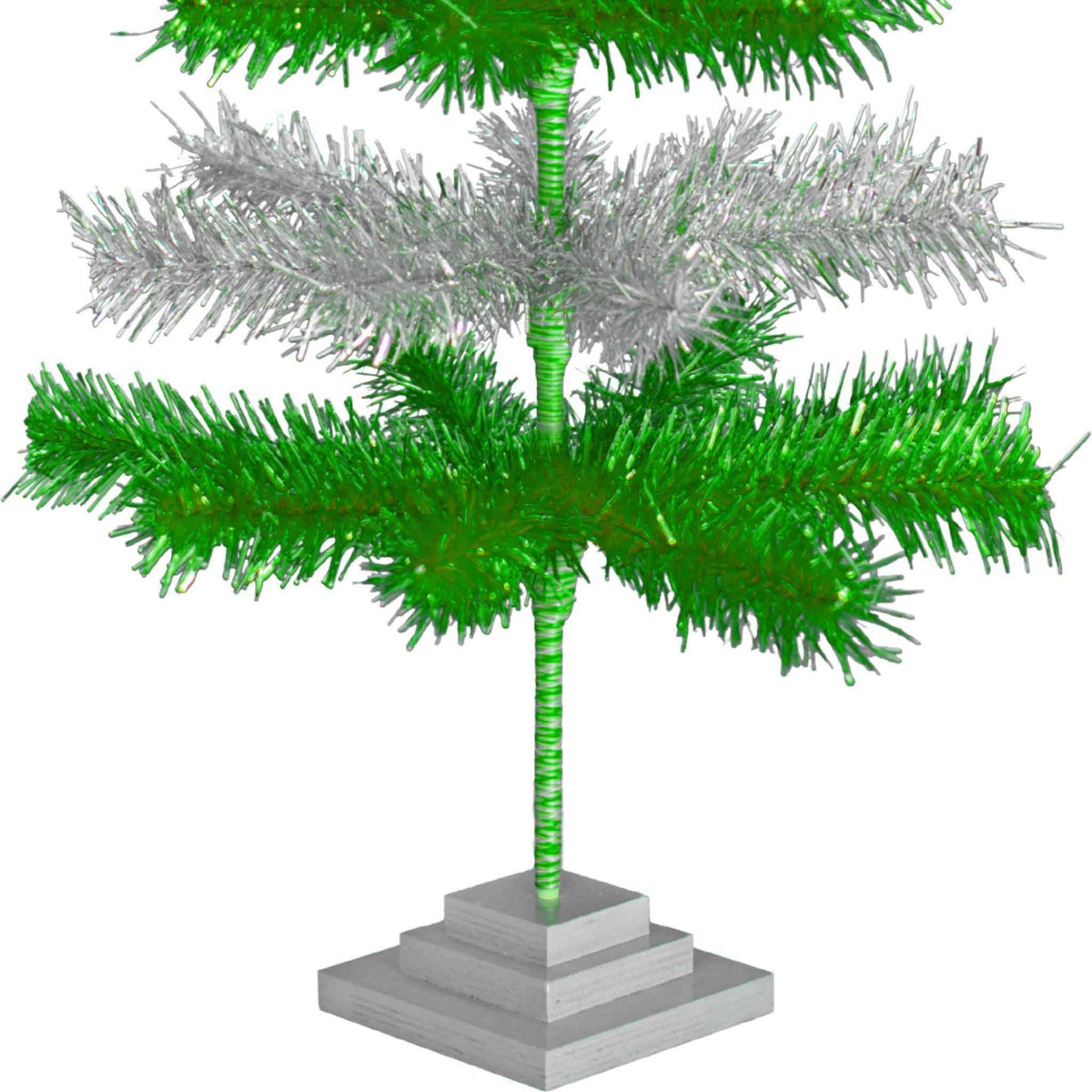 Green & Silver Layered Tinsel Christmas Tree - Lee Display