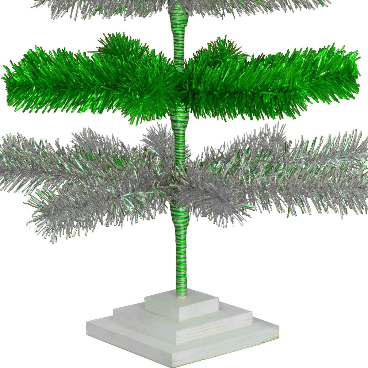 Green & Silver Layered Tinsel Christmas Tree - Lee Display