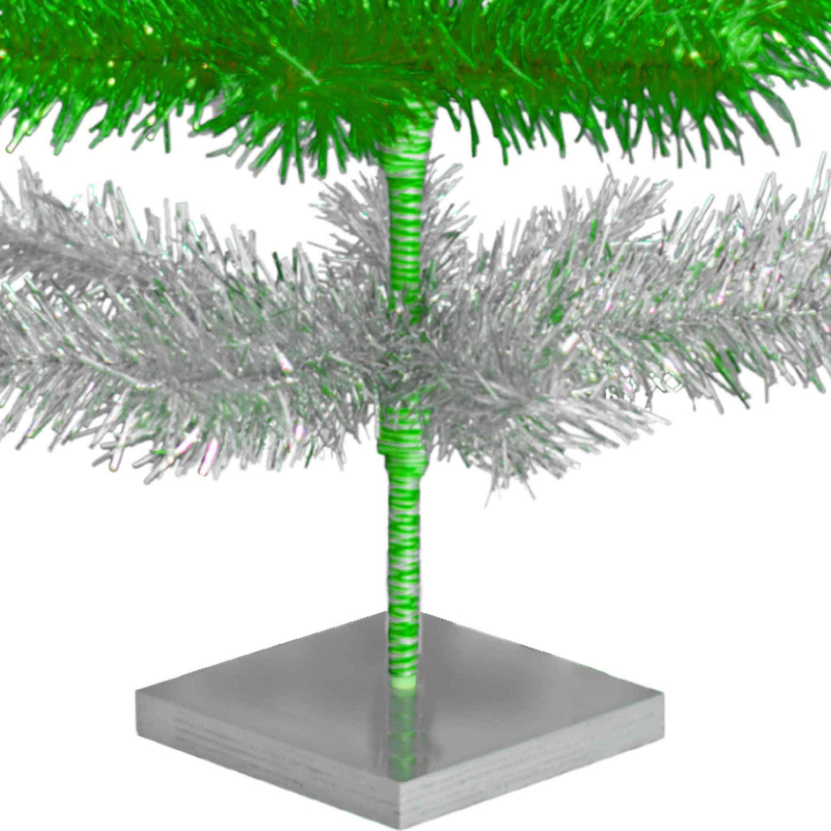 Green & Silver Layered Tinsel Christmas Tree - Lee Display