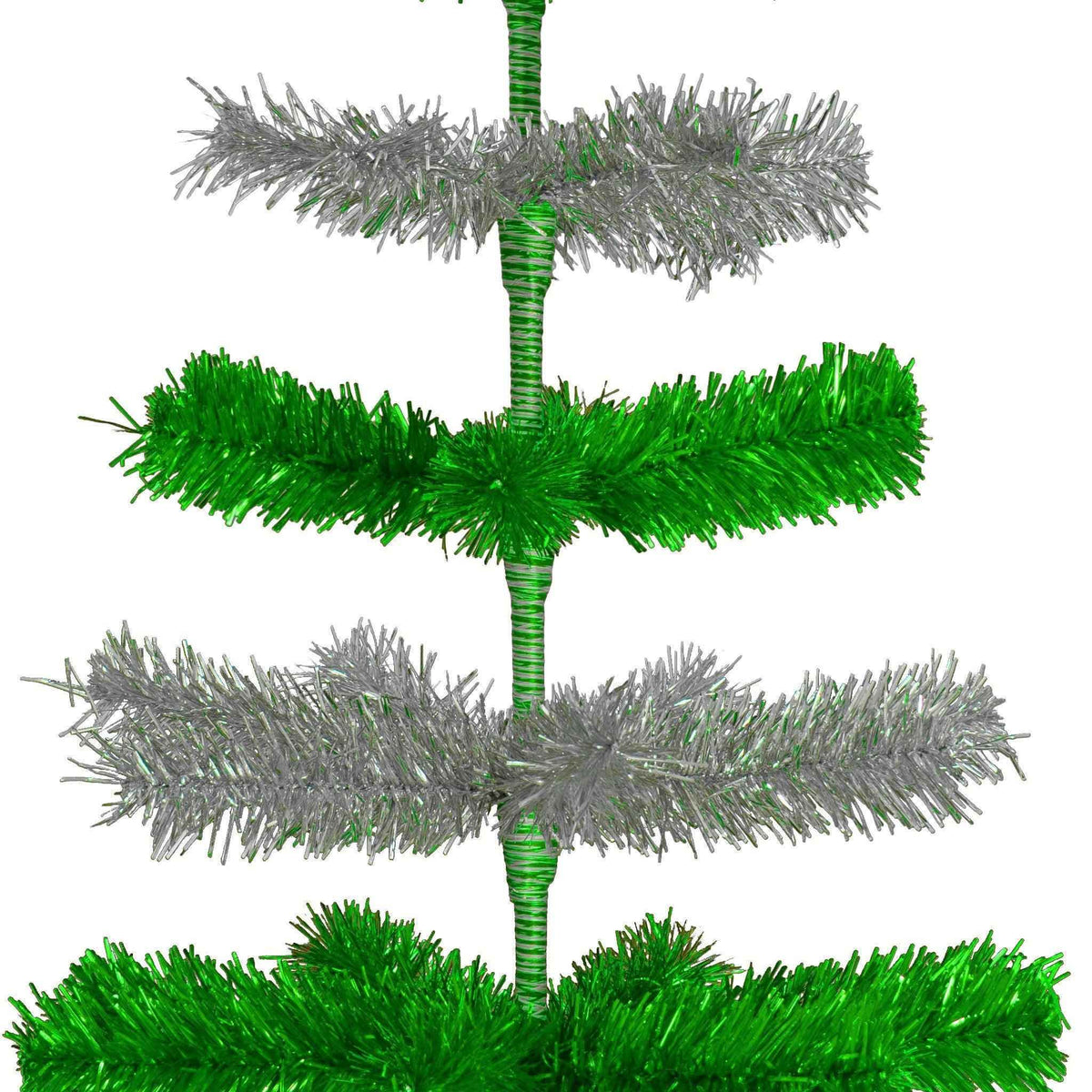 Green & Silver Layered Tinsel Christmas Tree - Lee Display