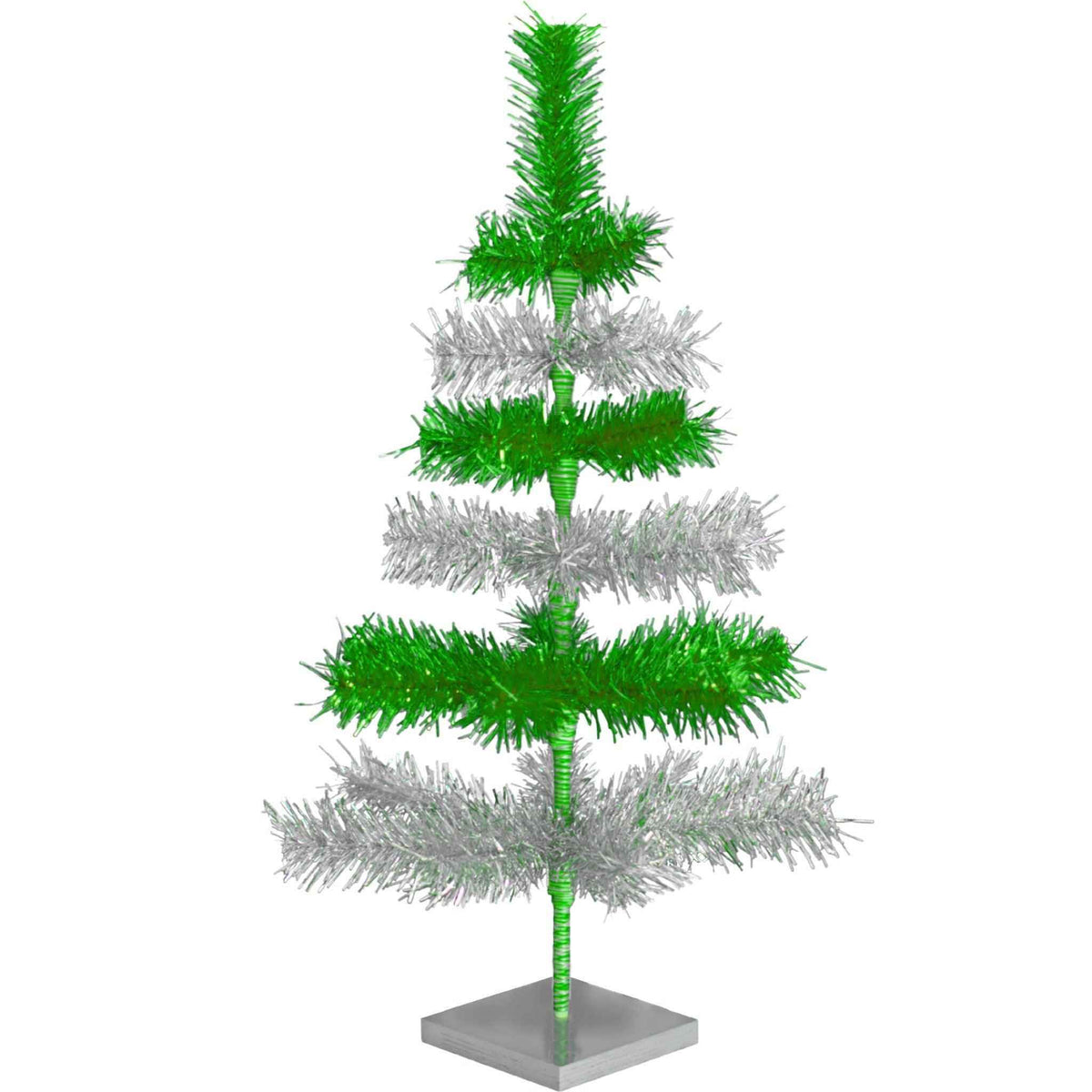 Green & Silver Layered Tinsel Christmas Tree - Lee Display