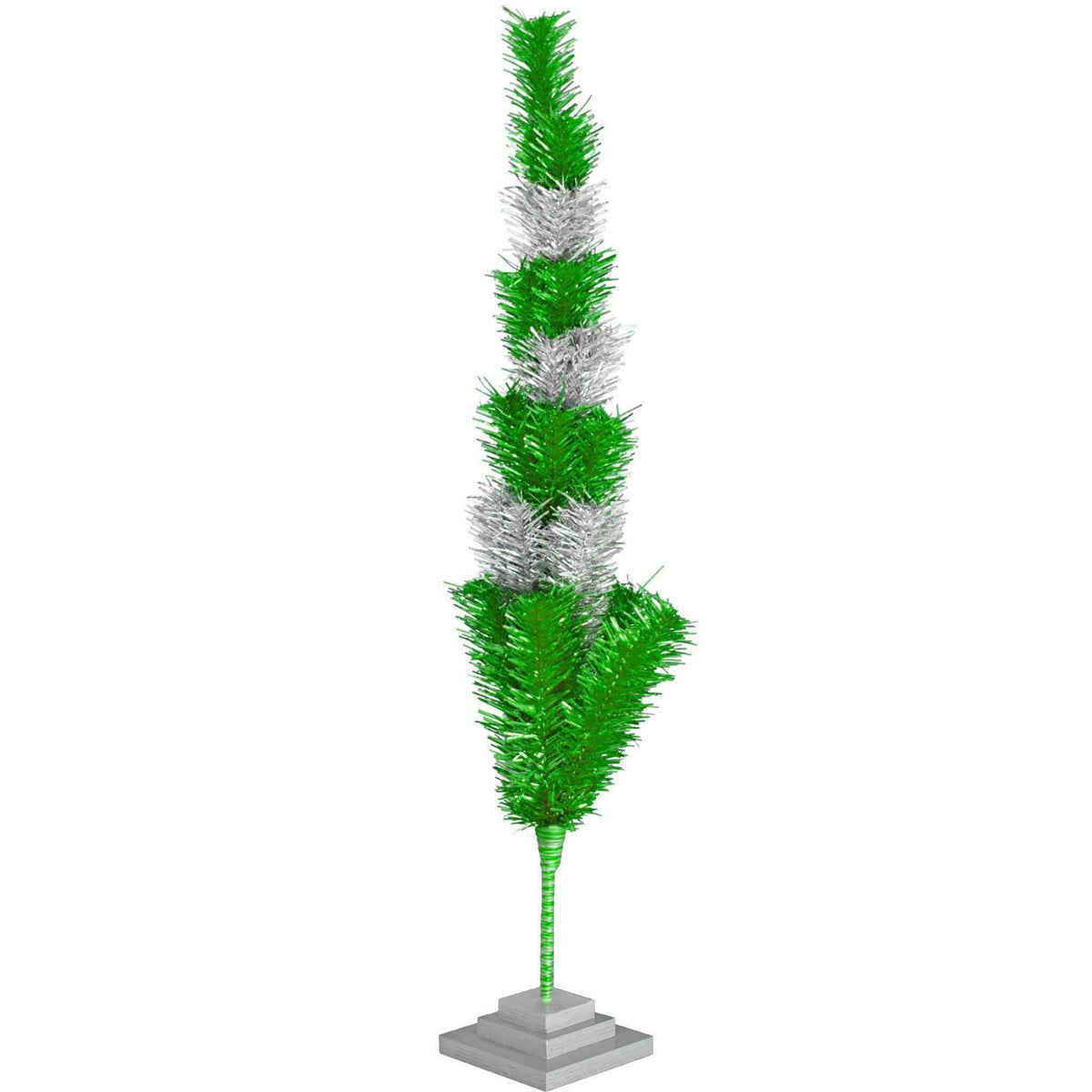 Green & Silver Layered Tinsel Christmas Tree - Lee Display