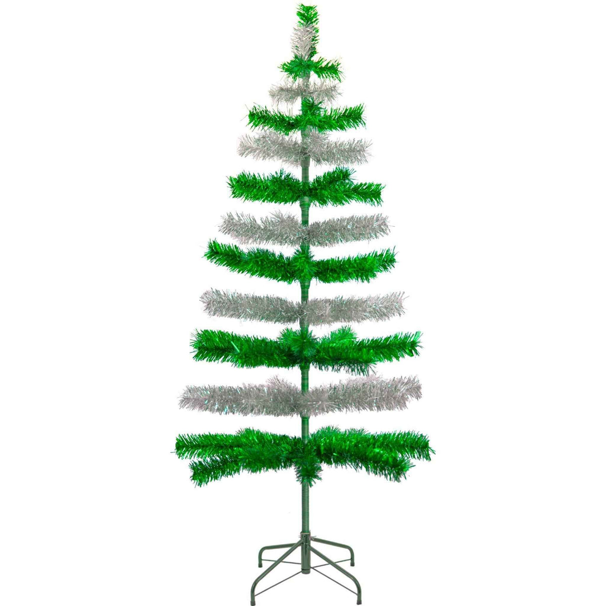 Green & Silver Layered Tinsel Christmas Tree - Lee Display