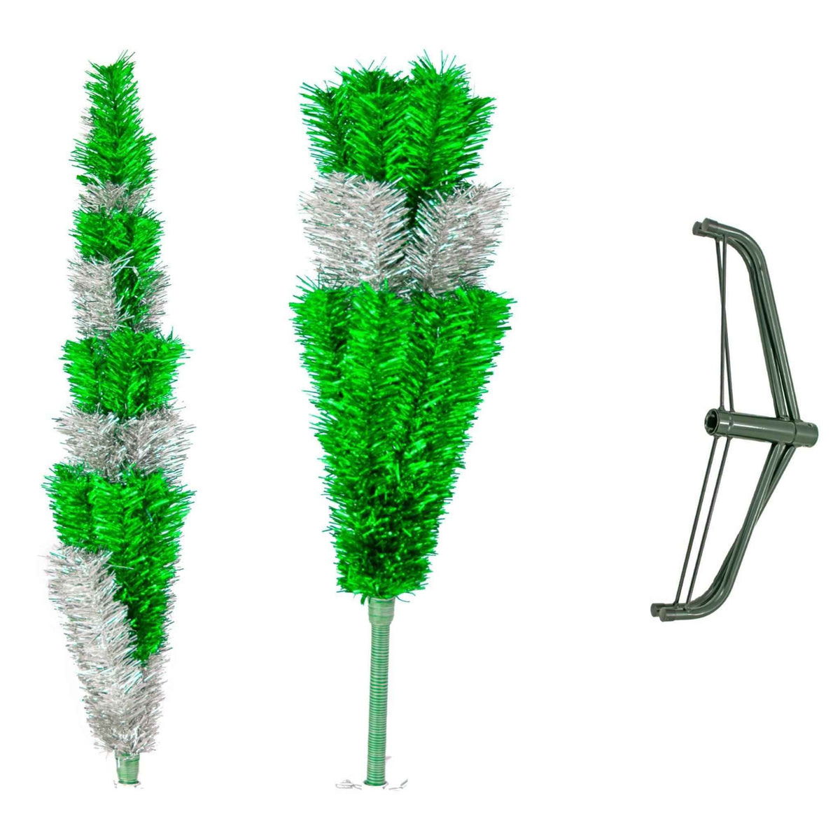 Green & Silver Layered Tinsel Christmas Tree - Lee Display