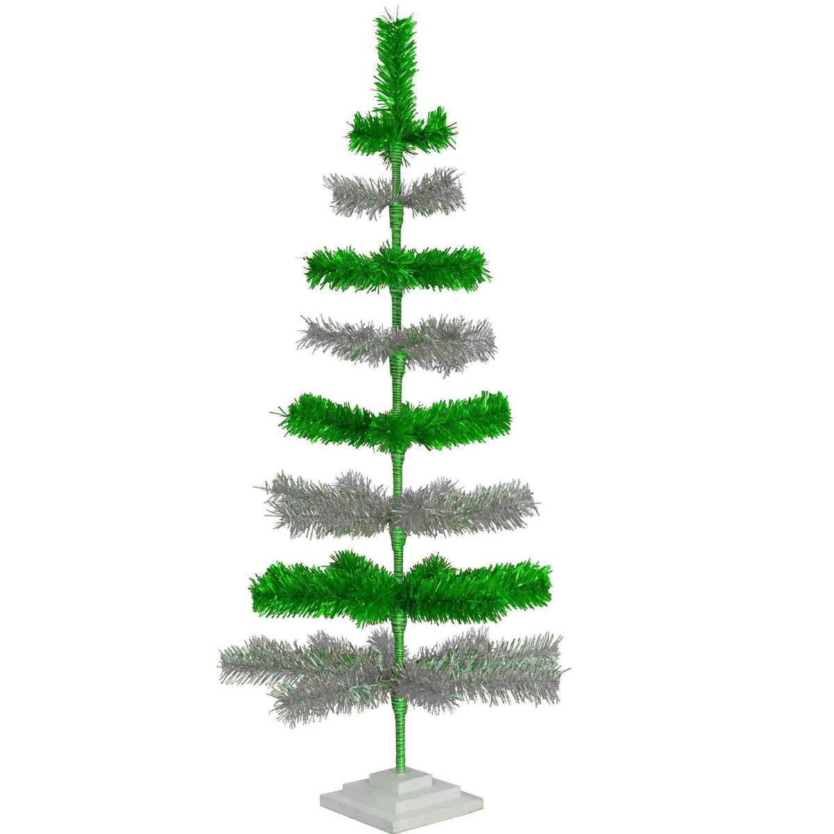 Green & Silver Layered Tinsel Christmas Tree - Lee Display