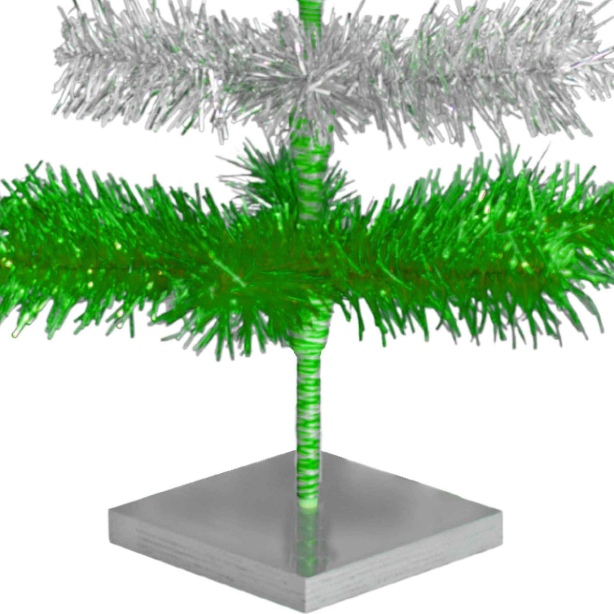 Green & Silver Layered Tinsel Christmas Tree - Lee Display