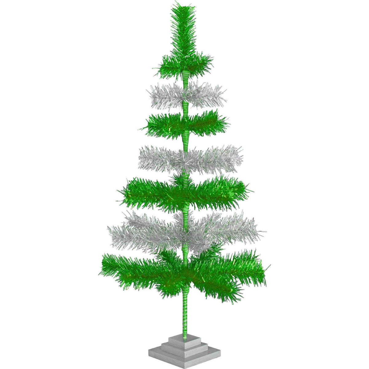 Green & Silver Layered Tinsel Christmas Tree - Lee Display