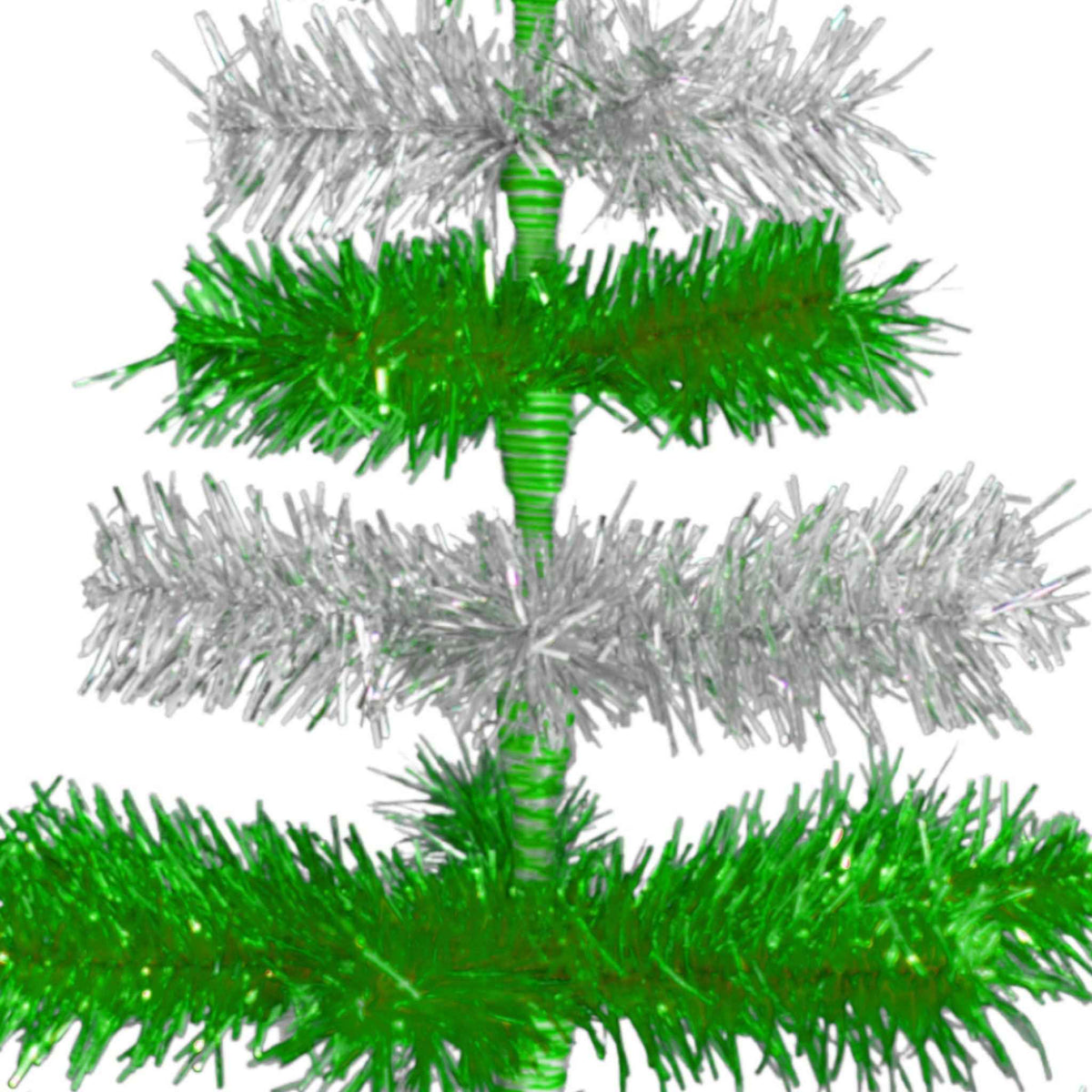 Green & Silver Layered Tinsel Christmas Tree - Lee Display