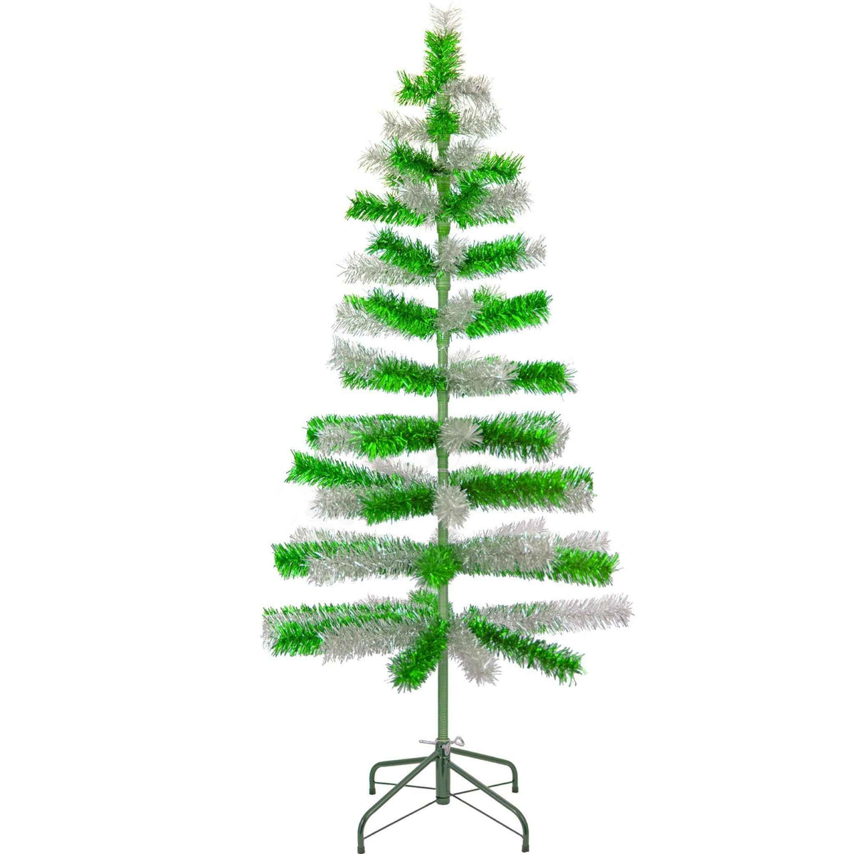 Green & Silver Mixed Tinsel Tree - Lee Display