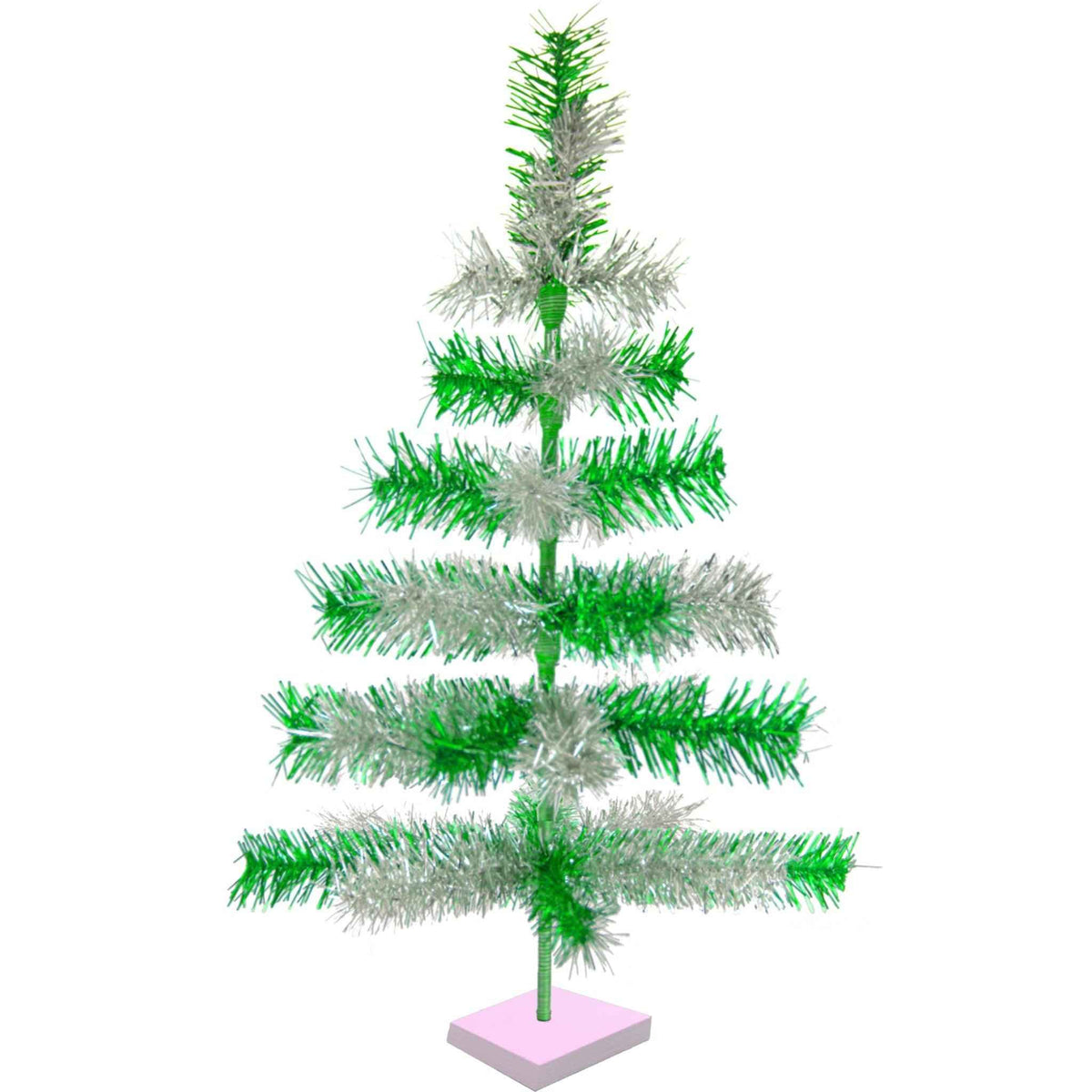 Green & Silver Mixed Tinsel Tree - Lee Display