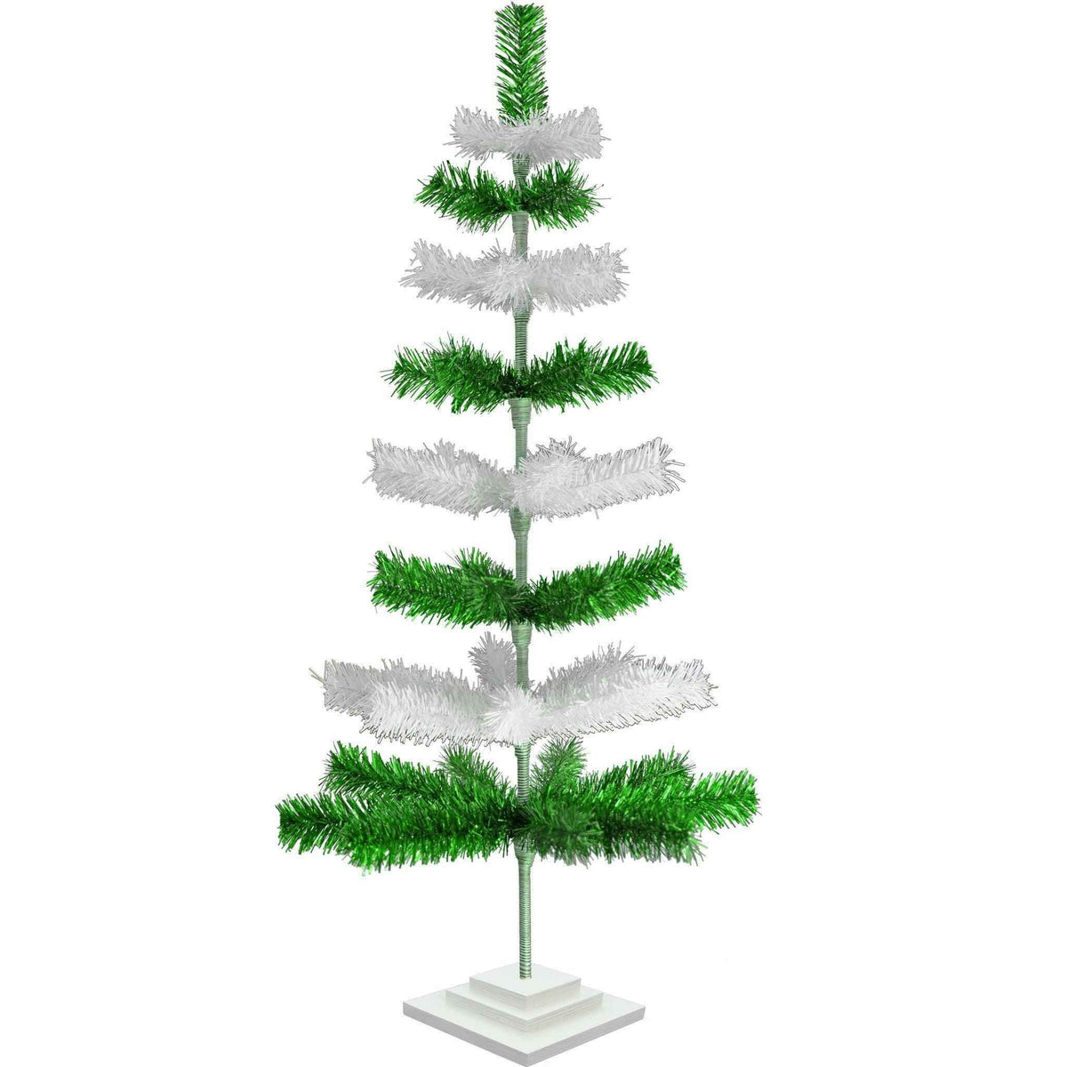 Green & White Layered Tinsel Christmas Tree - Lee Display
