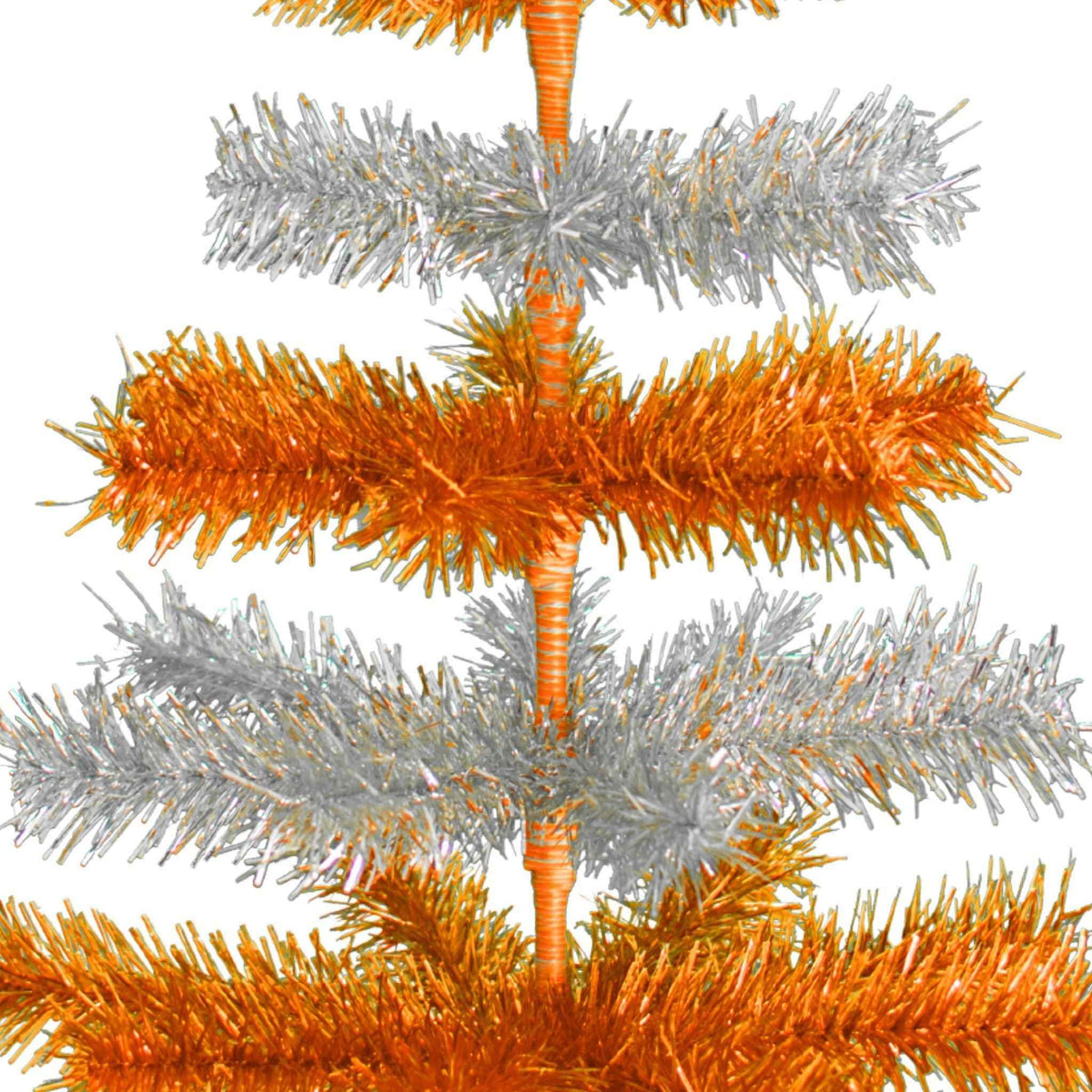 Orange & Silver Layered Tinsel Christmas Tree - Lee Display