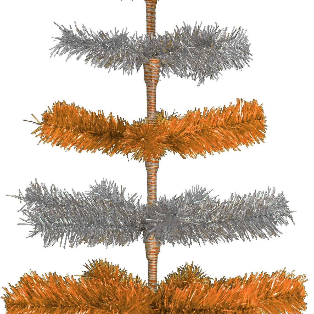 Orange & Silver Layered Tinsel Christmas Tree - Lee Display