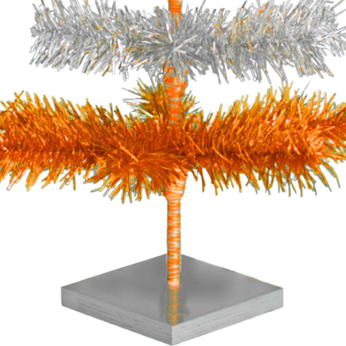 Orange & Silver Layered Tinsel Christmas Tree - Lee Display
