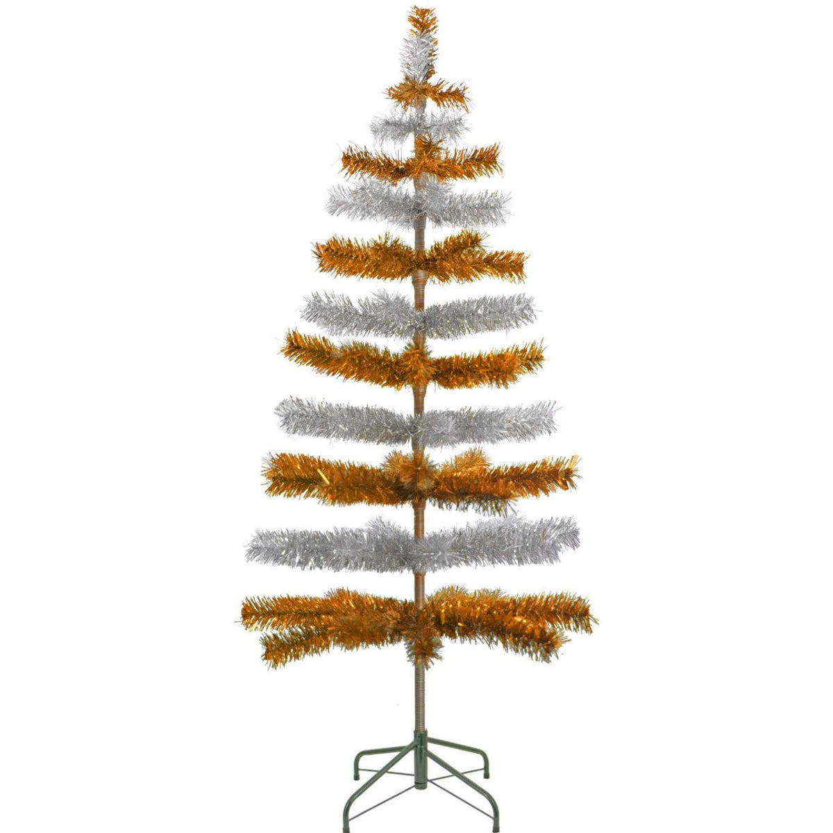 Orange & Silver Layered Tinsel Christmas Tree - Lee Display