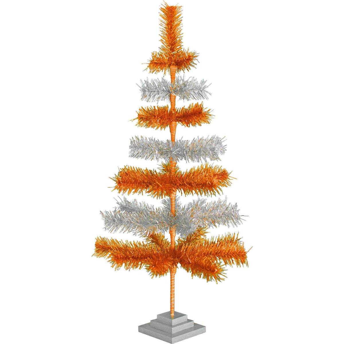 Orange & Silver Layered Tinsel Christmas Tree - Lee Display