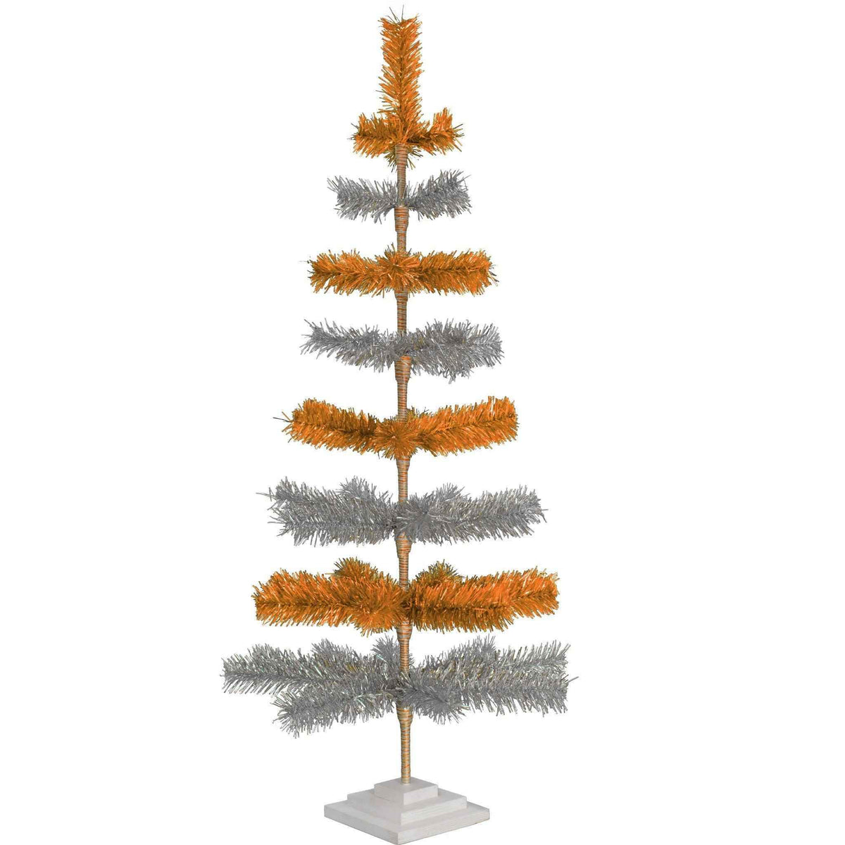 Orange & Silver Layered Tinsel Christmas Tree - Lee Display