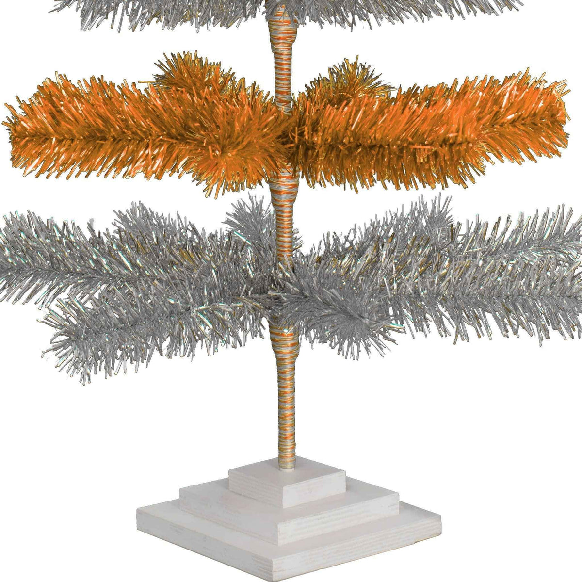 Orange & Silver Layered Tinsel Christmas Tree - Lee Display