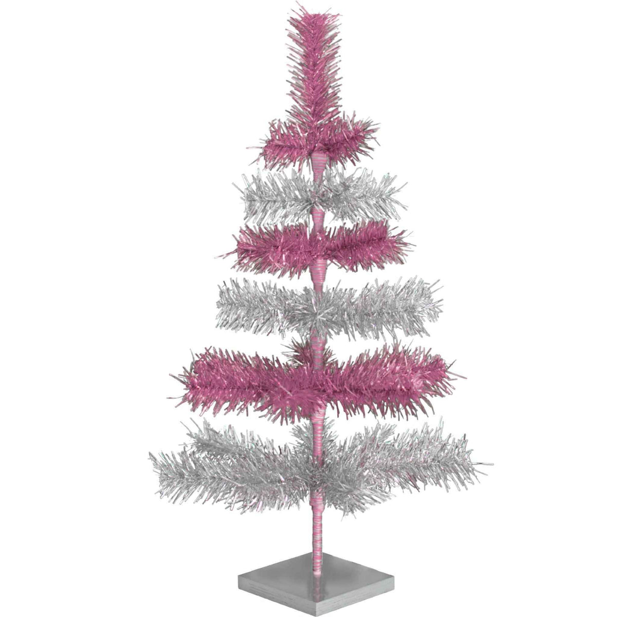Pink & Silver Layered Tinsel Trees - Lee Display