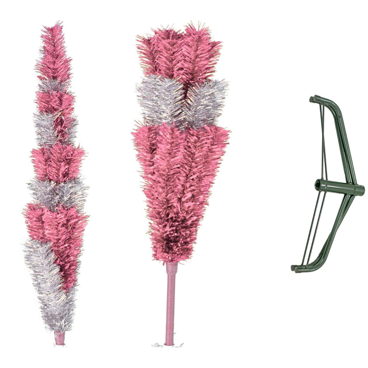 Pink & Silver Layered Tinsel Trees - Lee Display