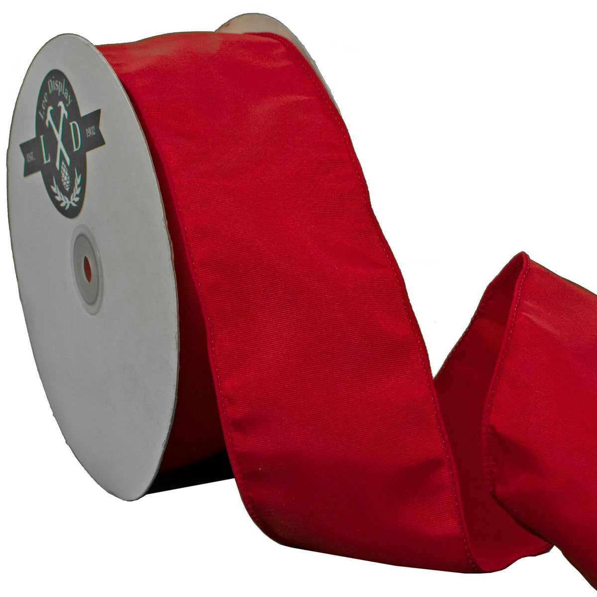 Lee Dispay's 3in Wide Red Christmas Ribbon with a Wired Edge on sale in 50 Yard Rolls.  Buy now at leedisplay.com