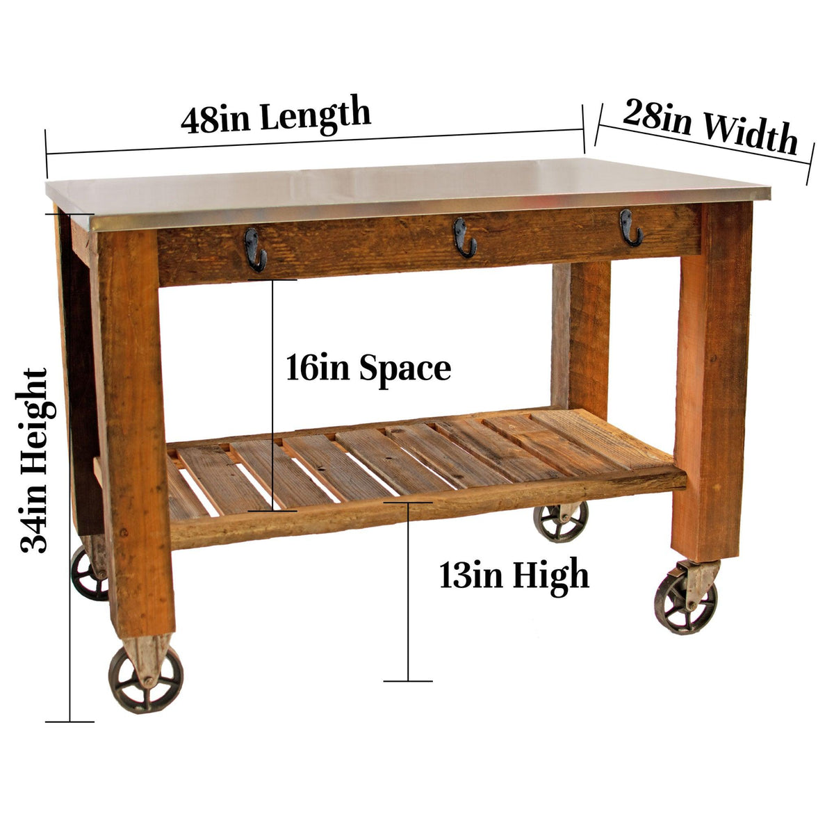 Dimensions of Lee Display's Potting Table without the top shelf included.