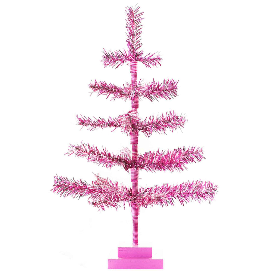 18in Vintage Pink & Silver Tinsel Christmas Tree - Lee Display
