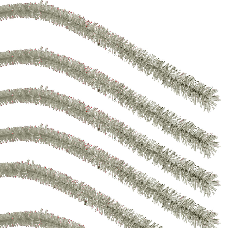 A photo of the 1in diameter Antique Silver Tinsel Garland upclose strands