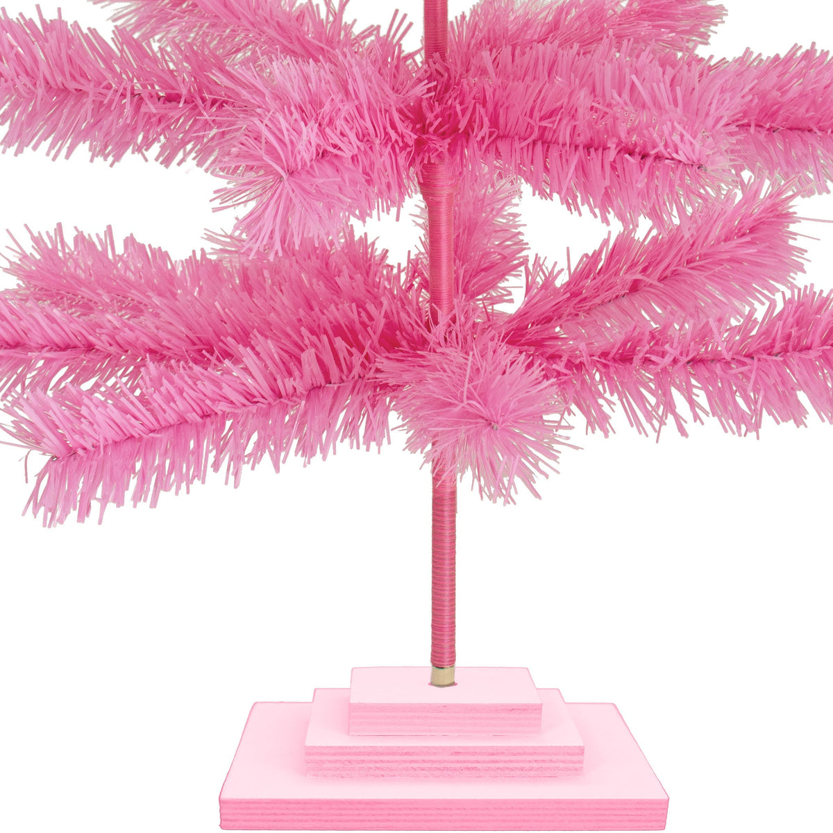 4FT Tall Pink Christmas Trees come with a pink painted wooden triple-tiered base.