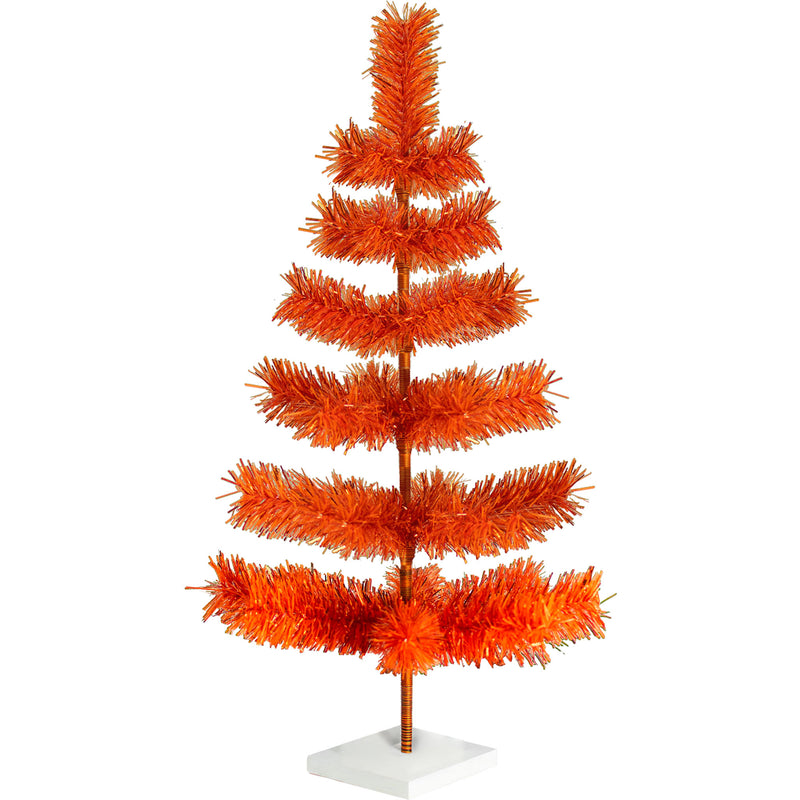 24in tall Matte Orange Tinsel Christmas Tree