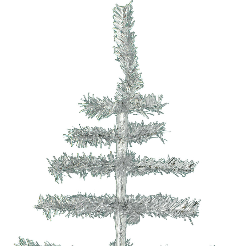 Capture the nostalgia of Christmases past with this timeless treasure, meticulously manufactured to evoke the charm and magic of yesteryears.  Each tree exudes vintage elegance, featuring shimmering tinsel branches that sparkle with festive delight.