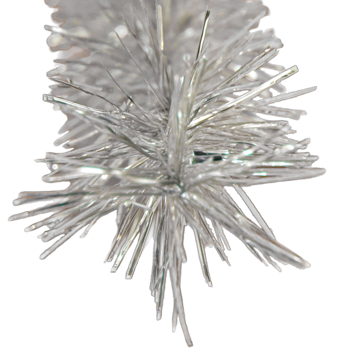 A photo of the 3in diameter Antique Silver Tinsel Garland upclose