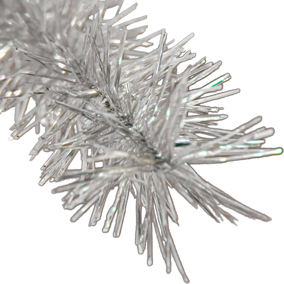 A photo of the 3in diameter Antique Silver Tinsel Garland upclose