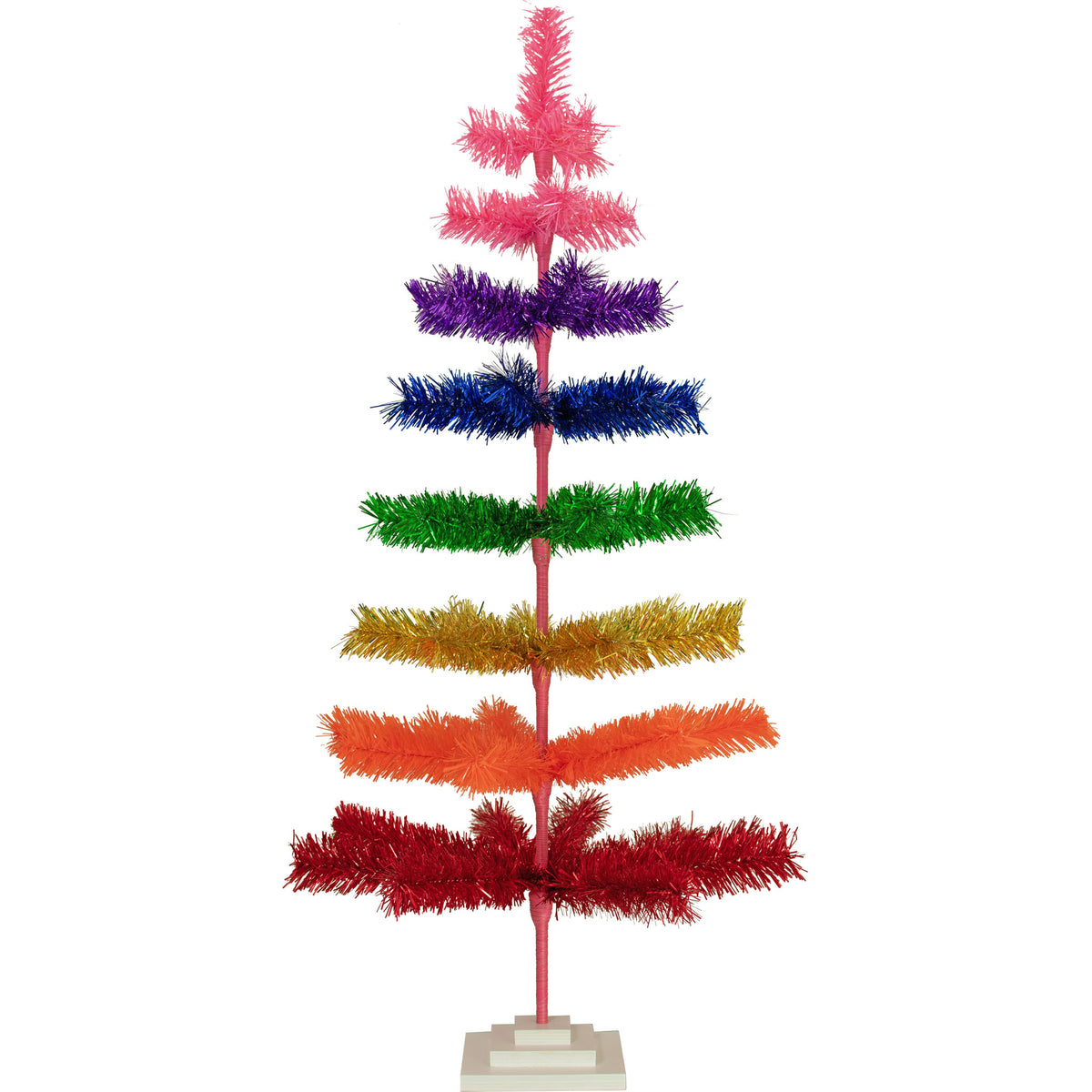 2nd angle of the 4FT Tall Rainbow Layered Tinsel Christmas Tree.