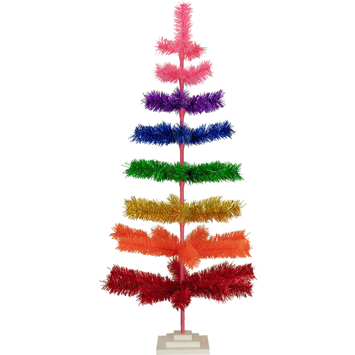 4FT Tall Rainbow Layered Tinsel Christmas Trees on sale from Lee Display.