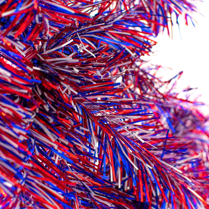 Shop Lee Display's 6FT 4th of July Red White and Blue Firework Tinsel Brush Garland.  Available now at leedisplay.com